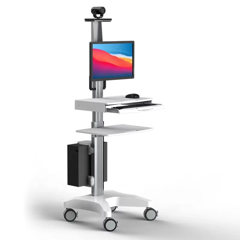 Dental Medical Trolley Cart With Monitor Mount Holder Keyboard Tray With Wheels Mobile Workstation Cart for Hospital Clinic