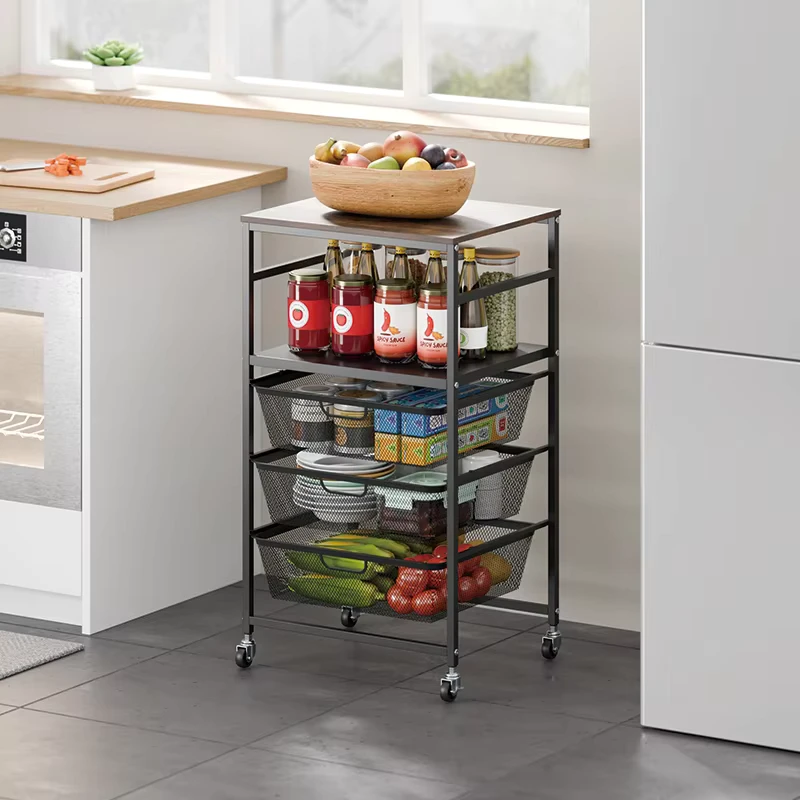 Detachable Basket Kitchen Utility Trolley Metal Mesh 3 4 5 Layers Kitchen Storage Cart Storage Rack for Bathroom Living Room