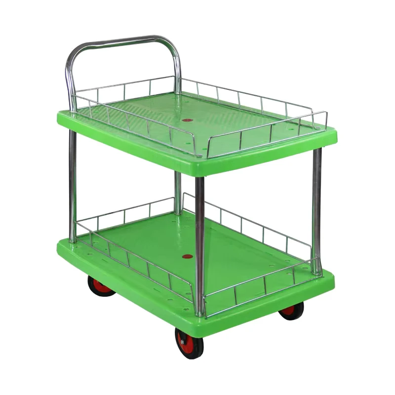 Detachable Double Layer Fence Green Two Layer Platform Trolley Single Handed Trolley 300kgs 60*90cm Load Capacity