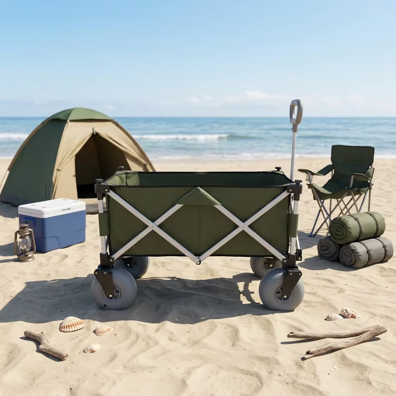 Detachable PU Balloon Wheel Folding Utility Garden Trolley Wagon Outdoor Aluminum Foldable Camping Beach Cart for Sand