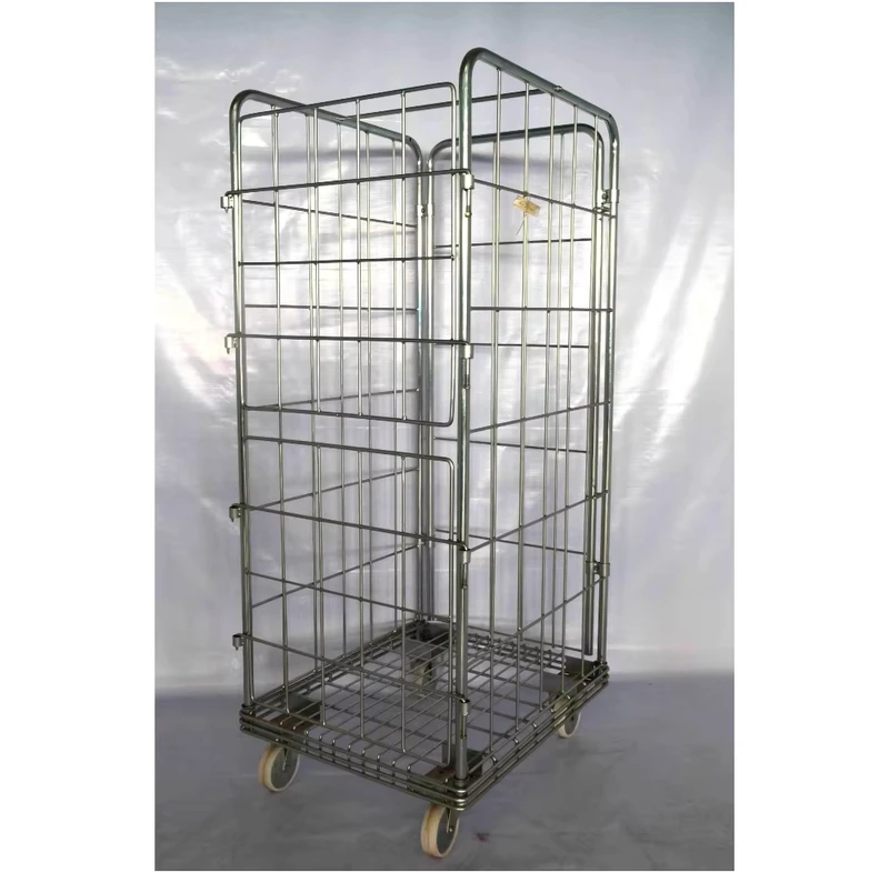 Detachable Portable Four Sides Wire Mesh Logistic Folding Roll Container Trolley Security Storage Corrosion Resistant Lockable