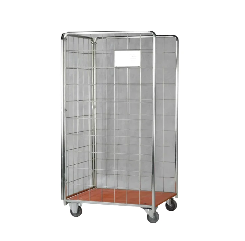 Detachable Portable Four Sides Wire Mesh Logistic Folding Roll Container Trolley Warehouse Security Storage Durable Metal 200kg