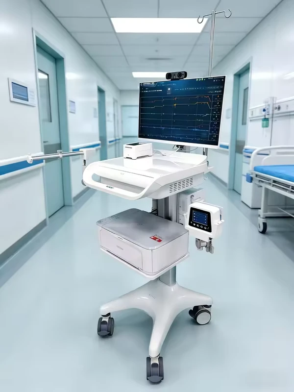 Diagnostic Equipment Cart Mobile Medical Trolley Easy Clean Surface Adjustable Height Model M6 for Doctor Examination Room