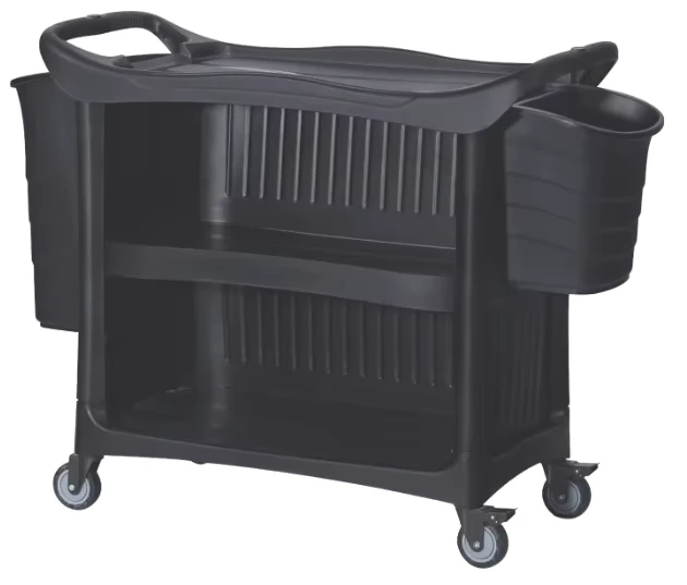 Dining 3 Layer Hotel Cart With Buckets Multi functional Cleaning Utility Service Cart