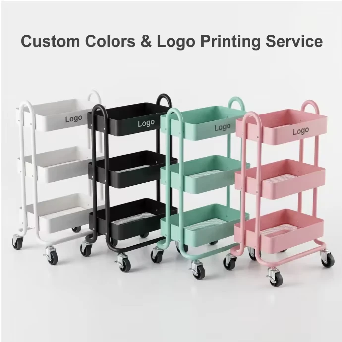 Dining Furniture Multi Functional Steel Multi Layer Kitchen Storage Rack with Wheels for Microwave Oven Vegetable Storage