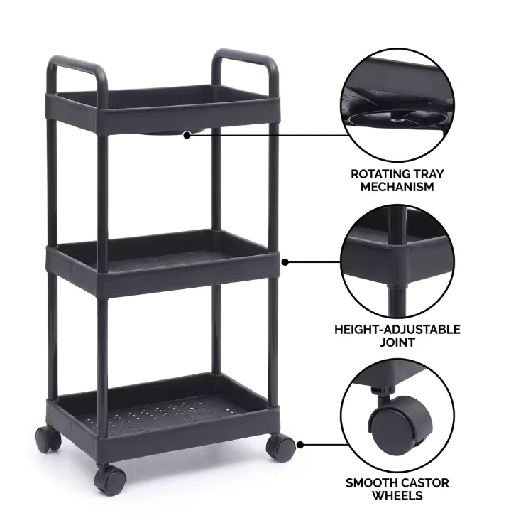 Dining Furniture Plastic Storage Rack Restaurant Corner Island Carts Trolley 3 tier Mobile Space Saving Organizer Rolling Cart