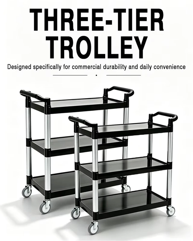 Direct Factory 3 Layer Wheeled Service Cart Ideal for Hotel Restaurant and Food Truck Daily Cleaning & Service Use