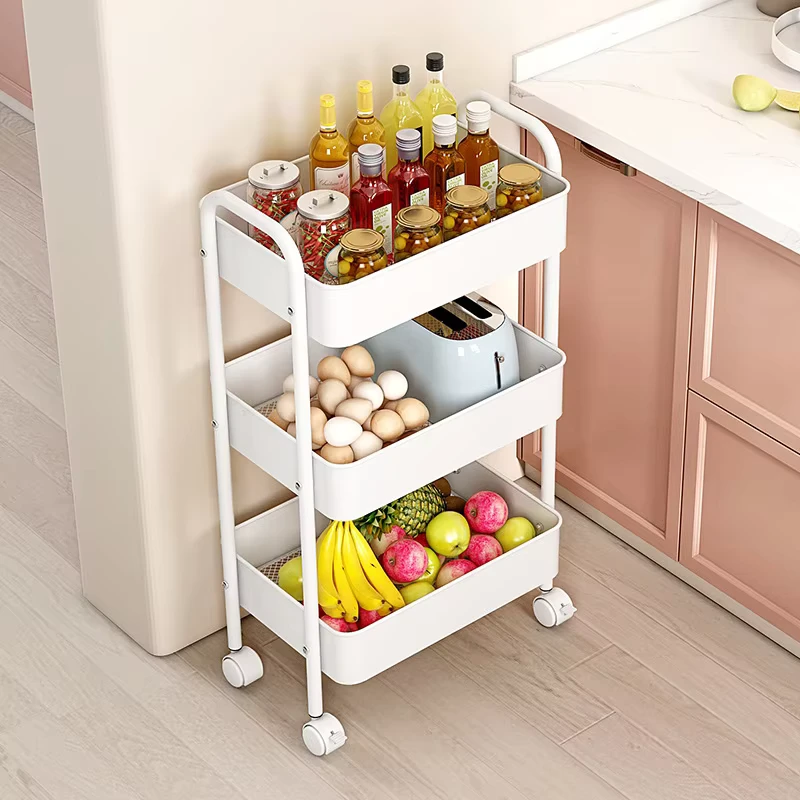 Direct Factory Sale Slim Metal 4 Wheel 3 Tier Multi functional Save Kitchen Living Room Office Rolling Trolley Cart Food