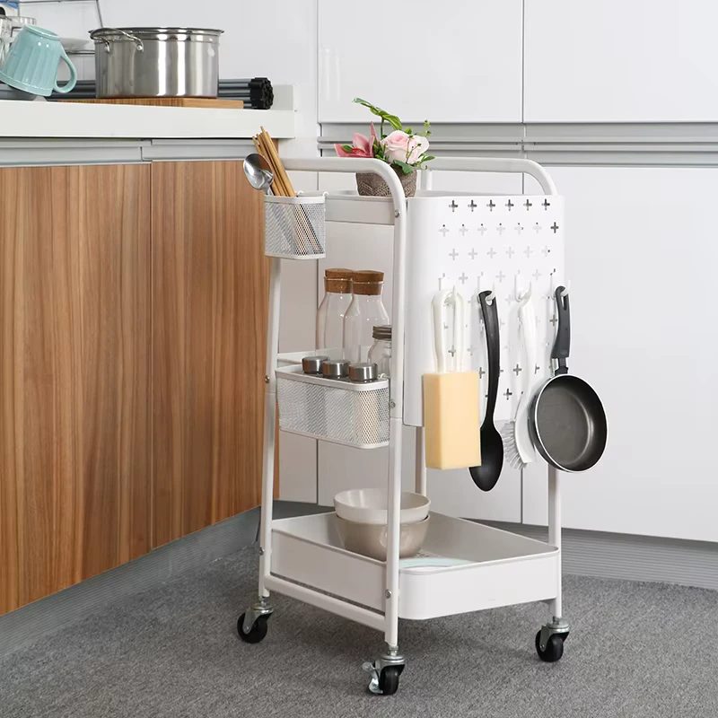 Diy Pegboard Bathroom Trolley 3 Tier Utility Cart Metal Rolling Storage Shelving Rack With Locking Wheels