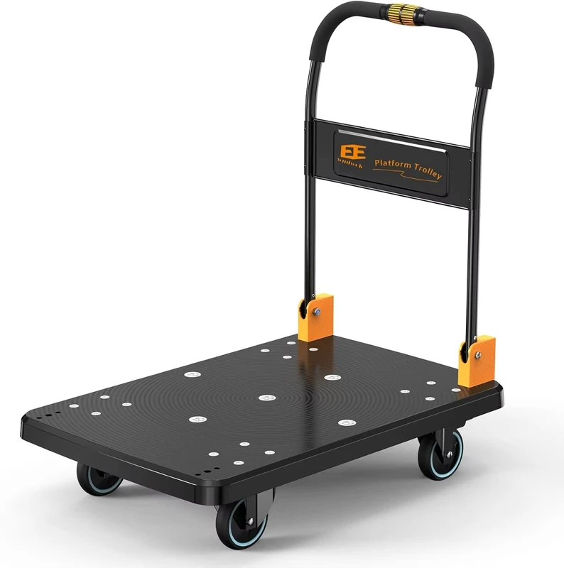 Dolly Cart Platform Truck Push Car Silent Wheels One Handed Folding Large Flat Hand Truck Trolley for Moving Shopping Storage