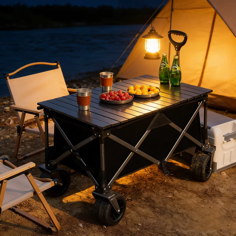 Door Mate Foldable Metal Camping Cart Off Road Handcart 200kg Load Capacity 230L Waterproof Storage 95x101x58cm
