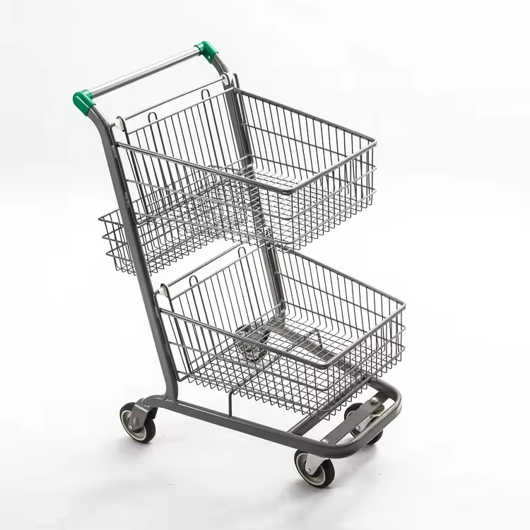 Double Basket 2 Tier Customized Shopping Cart & Trolley with Mesh Structure Unfolding Design Lightweight Eco Friendly Waterproof