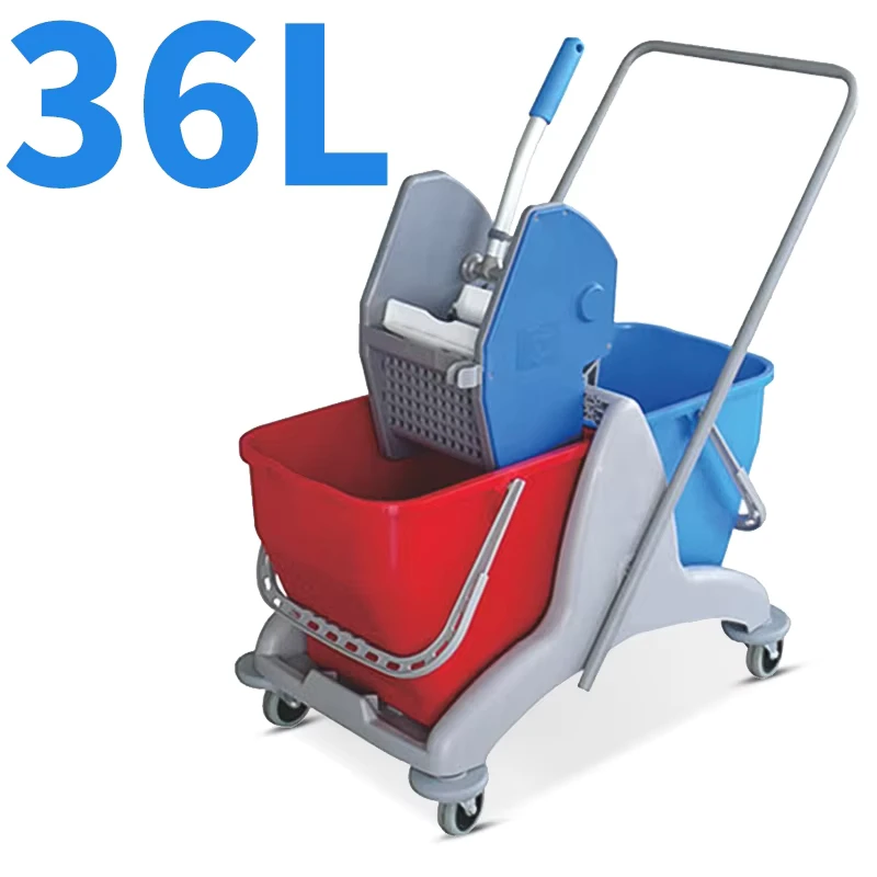 Double Bucket Wringer Janitor Cleaning Trolley Wringer for Wet Cleaning Cotton Microfiber Kentucky Floor Mop Hotel Restaurant