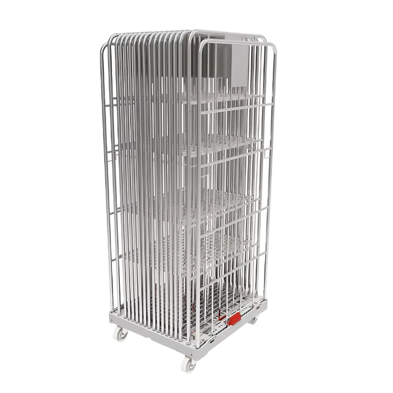 Double Door Roll Container Powder Coated Security Transport Cage with Plastic Base Customizable OEM Metal Platform Trolley