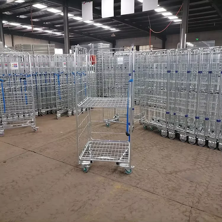 Double Layer Folding Heavy Duty Steel Roll Container Cart Roll Cage Trolley 350kg Load Capacity 1100L