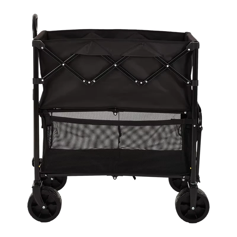 Double Layer Folding Wagon Heavy Duty Camping Cart Large Load Bearing Portable Utility Trolley with All Terrain Wheels