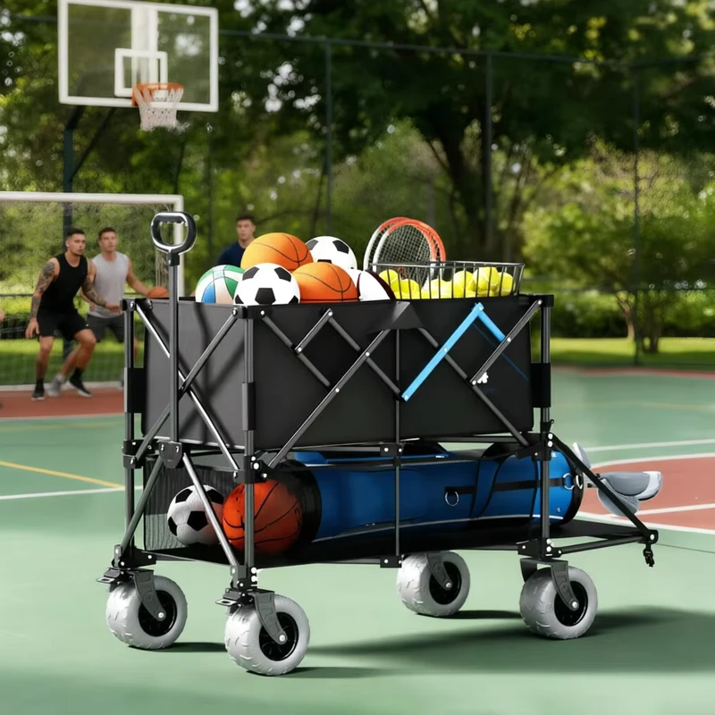 Double-Layer Steel Beach Wagon Double Decker 650L Foldable Cart with Big PVC Air Wheels OEM for Camping Fishing