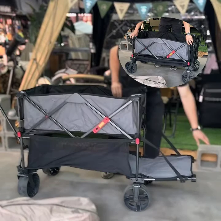 Double Layer Steel Beach Wagon Double Decker Adjustable Height Camping Cart for Camping Fishing