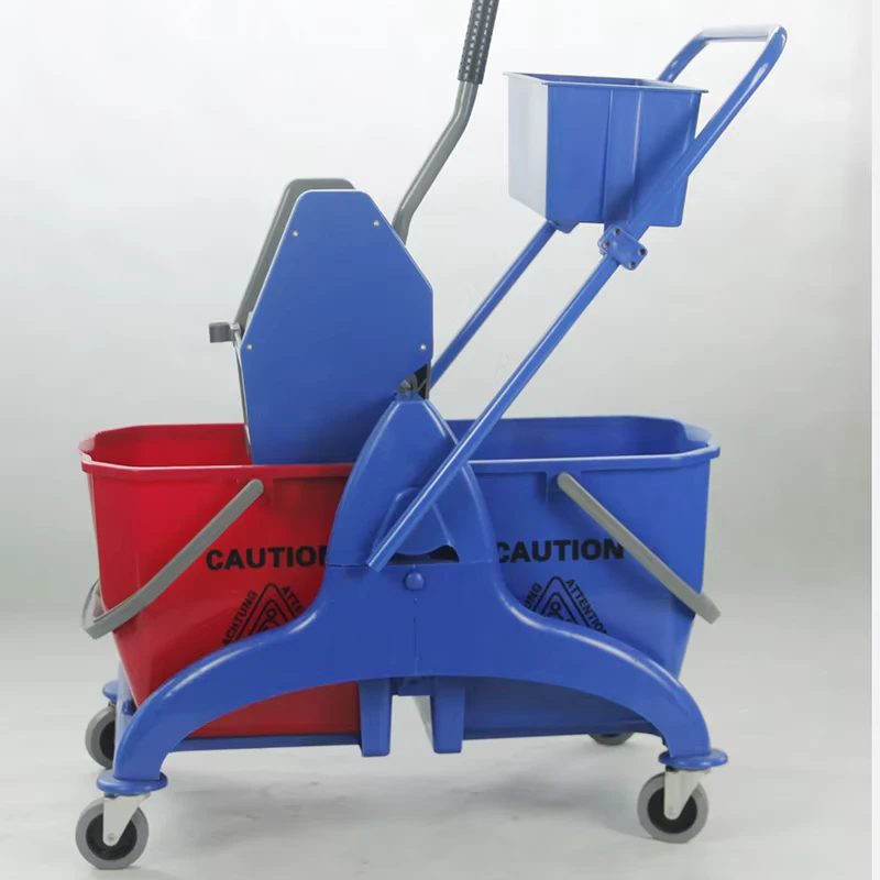 Double Mop Bucket with Down Press Wringer for Industrial Warehouses Cleaning Janitorial Cart Double Buckets Wringer Trolley