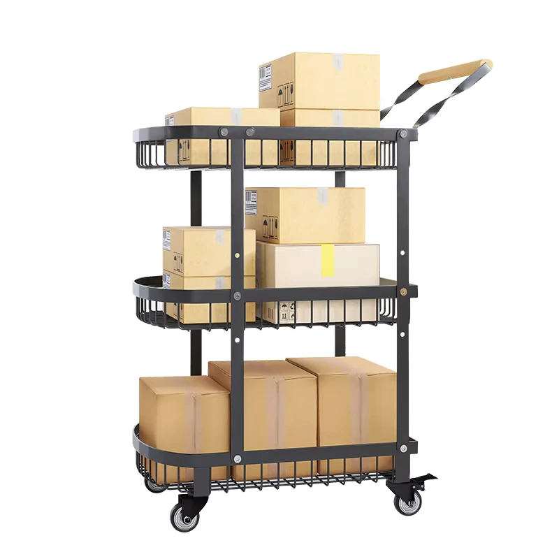 Double Tiers Metal Shopping Cart Standing Type or Home Use Storage Holders & Racks Multifunctional Metal Trolley