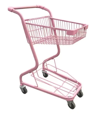 Double layer Metal Customized Colors Factory Customized Color Size Pink Shopping Trolley Cart