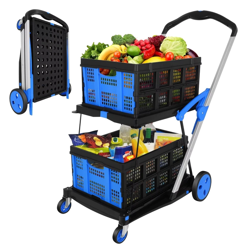Double-layer Trolley Can Be Folded Suitable for Supermarket Shopping