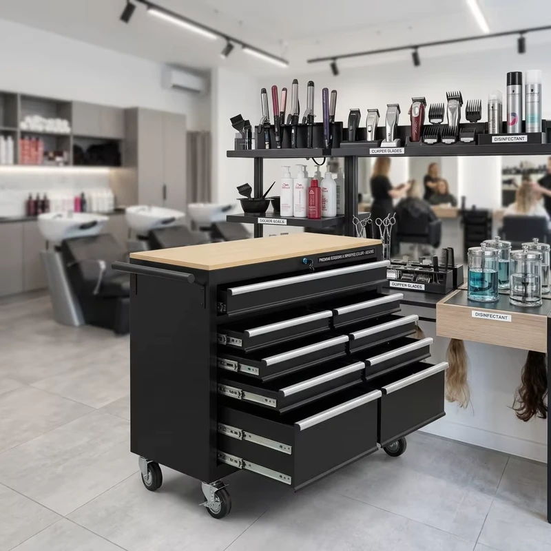 Drawer Lockable Cabinet Comfort Handle Steel Wheels Barber Hair Salon Heavy Duty Tool Trolley
