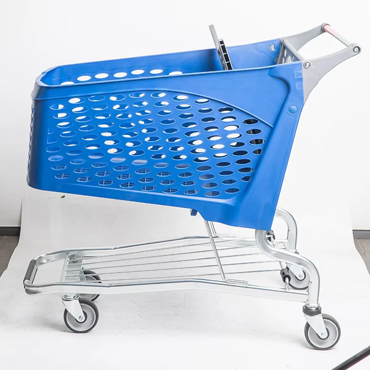 Durable 180L Blue Grocery Store Supermarket Plastic Shopping Trolley Cart