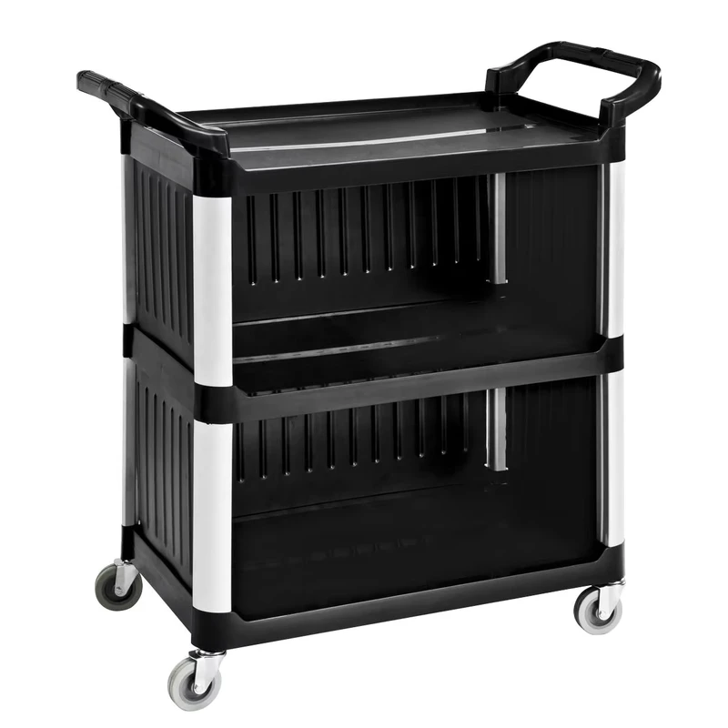 Durable 3 Tier Plastic Restaurant Cart with Wheels Cleaning Service Trolley Cart