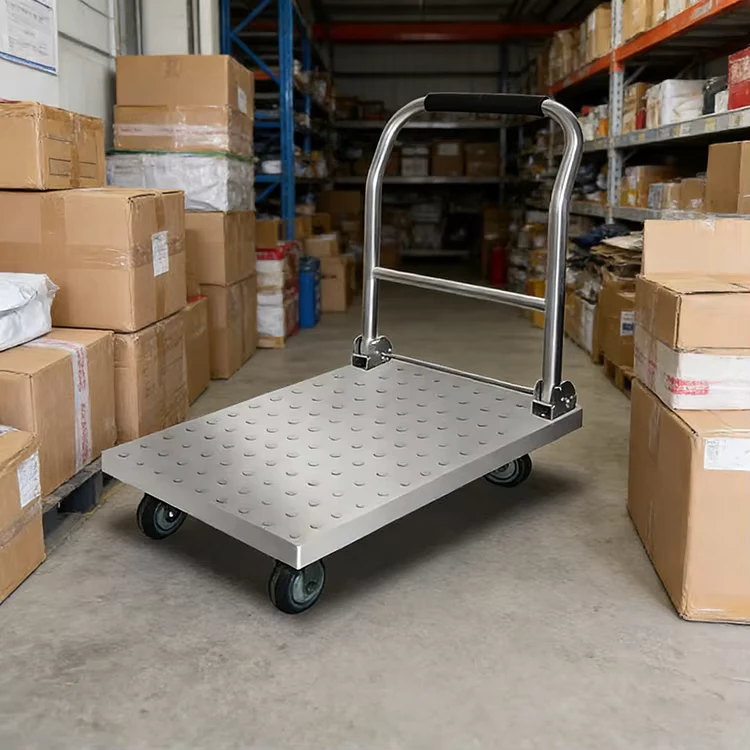 Durable 500kg Metal Flatbed Hand Truck Trolley Silent Foldable Platform with OEM Customizable Mesh Four Wheel Carrying Cart