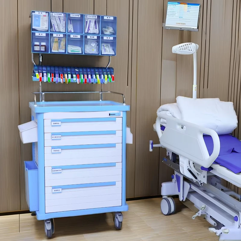 Durable ABS Anesthesia Cart Silent Swivel Wheels Hospital Medical Treatment Trolley Emergency