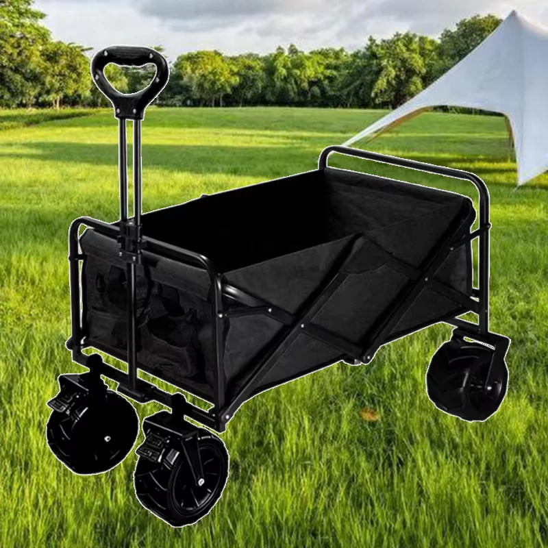 Durable Collapsible Wagon Cart with Cup Holders Portable Folding Utility Wagon for Beach Camping Sports and Garden