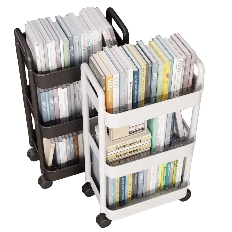 Durable Detachable Plastic Foldable Trolley Cart Wheels Home Storage Rack for Kitchen Living Room for Food Beverage Utility