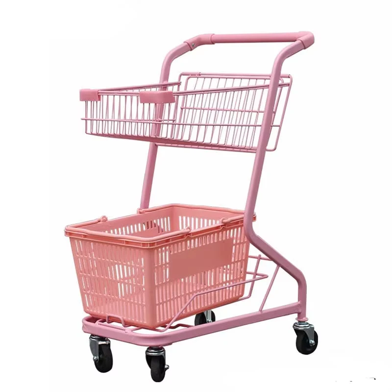Durable Double Tier Shopping Trolley for Supermarkets and Stores Sturdy Metal Shopping Trolley for Supermarket and Warehouse Use