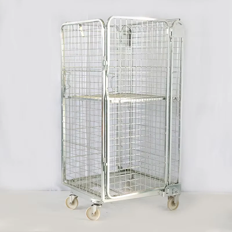Durable Foldable Logistics Trolley Steel Metal Roll Container for Warehouse Light Medium Duty Galvanized Surface