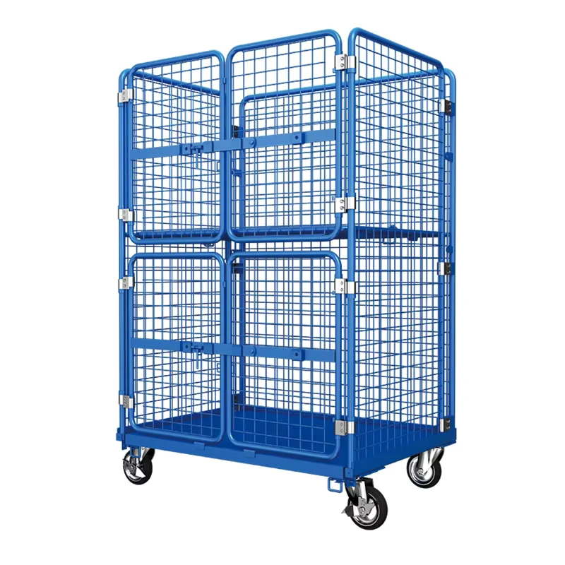 Durable Heavy Duty Metal Rolling Cage Foldable Customizable Wire Mesh Trolley Metal Storage 4 Wheel for Supermarket Warehouses