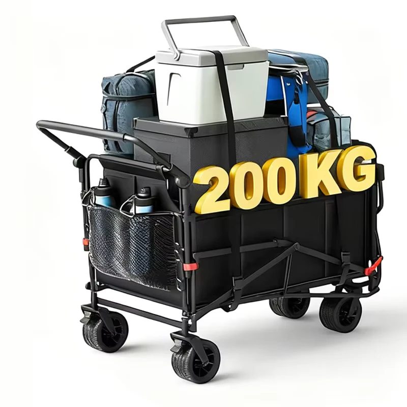 Durable High-Carbon Steel Foldable Four-Wheel Utility Cart with Large Load Capacity for Camping & Outdoor Use Green/Black