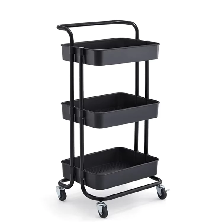 Durable Home Furniture Kitchen Storage Metal Trolley With Wheels and Hand