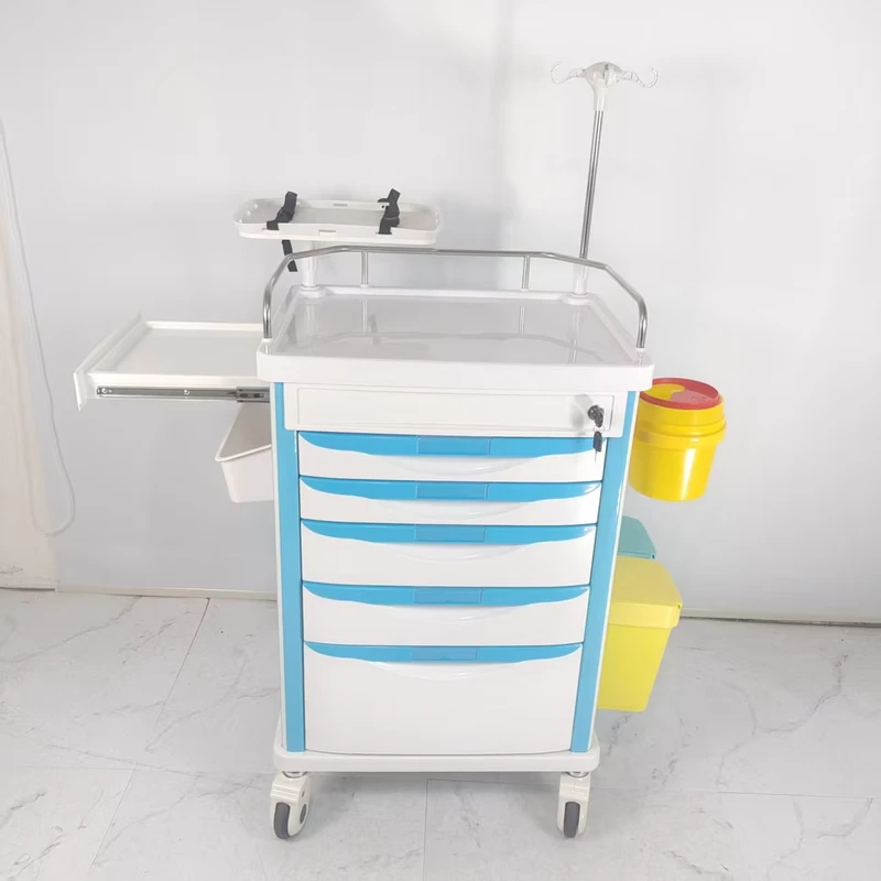 Durable Plastic Mobile Utility Cart with 5 Drawers for Clinic Use Durable Medical Trolley Reliable CE Certified with IV Pole