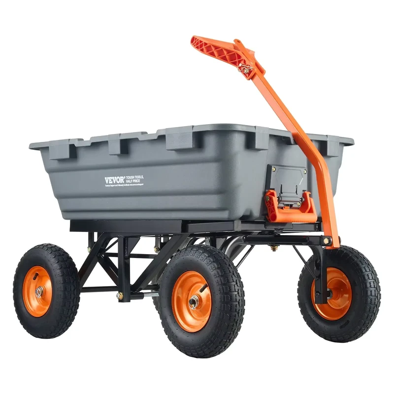Durable Poly Garden Cart with Dual Function Handle Simple Steel Structure Dump Wagon Versatile Utility Cart