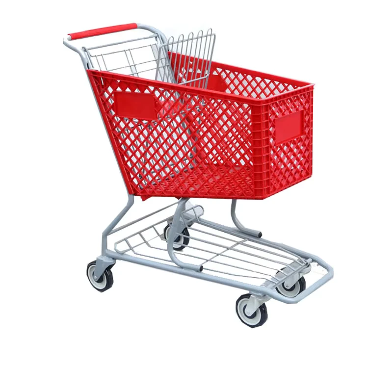 Durable Red 125L Plastic Supermarket Shopping Trolley for Sale