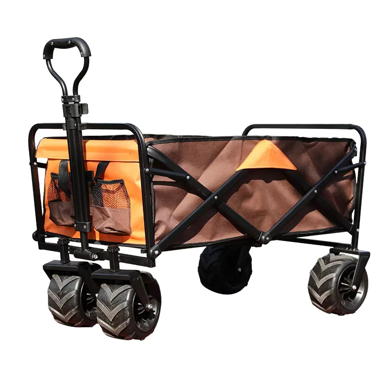 Durable Safety Outdoor Foldable Trolley OEM Supported Utility Wagon Cart Comfortable Folding Handle with Side Bag