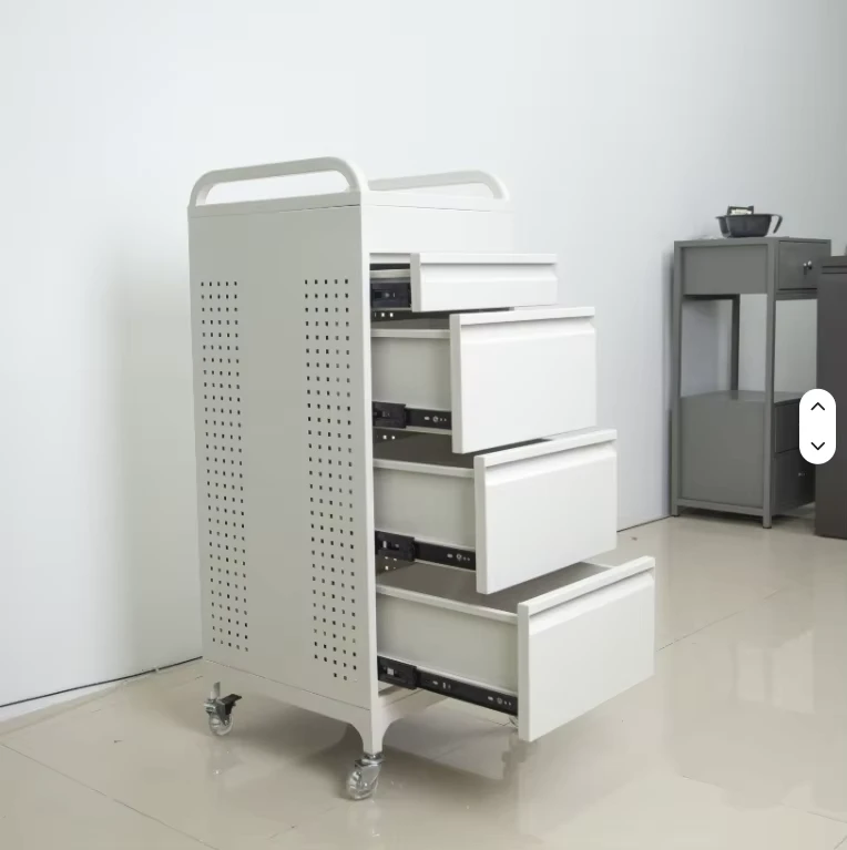 Durable Salon Trolley Cart 4 Wheel Lockable Side Drawer 3 Tier Rolling Storage Cabinet for Hair Salon Beauty Spa