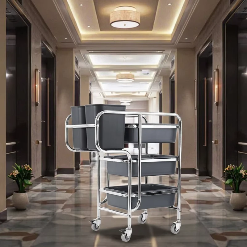 Durable Stainless Steel Plastic Catering Trolley Kitchen Equipment Food Service Cart for Hotel Housekeeping Maid Service