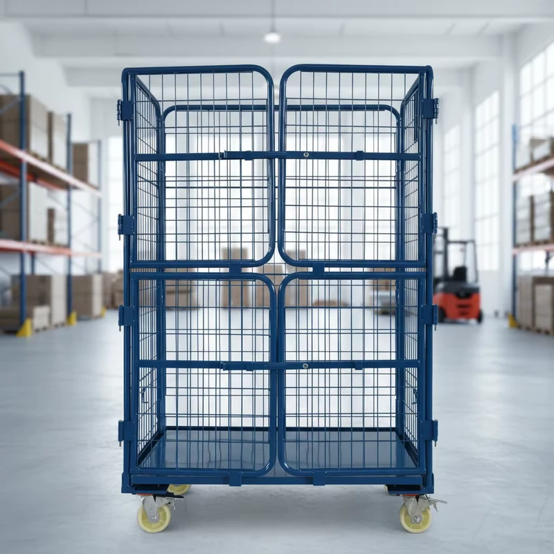 Durable Steel Stackable Roll Container Lightweight Folding Cage Trolley for Airport and Warehouse Storage