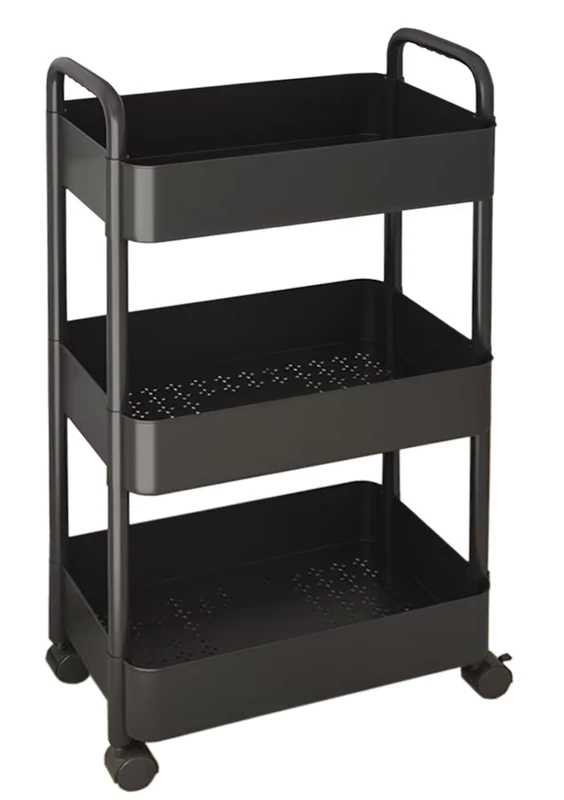 Durable Steely Metal 3 Layer Plastic Wheeled Cart with Corrosion Protection for Bathroom and Laundry Room Storage