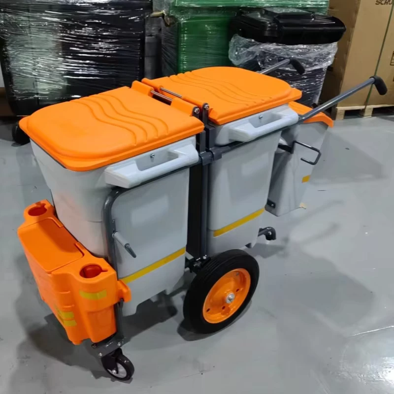 Durable Street Cleaning Equipment Trolley Cart Sanitation Janitorial Double Bucket Outdoors Cleaning Carts