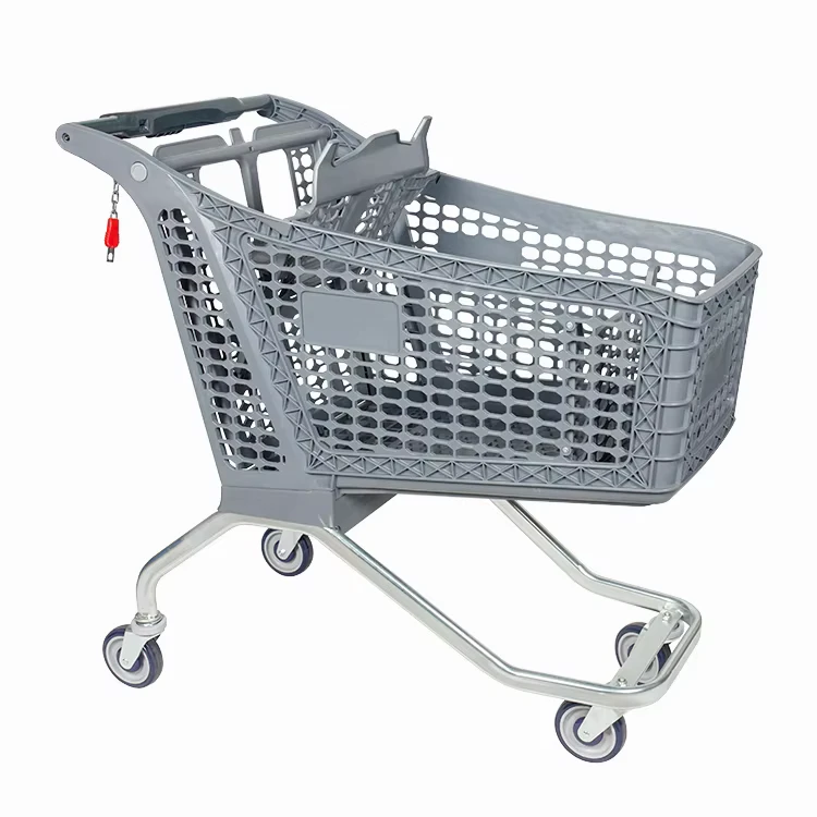 Durable Unfolding Plastic Supermarket Cart 4 Wheel Shopping Trolley Supermarket Trolley