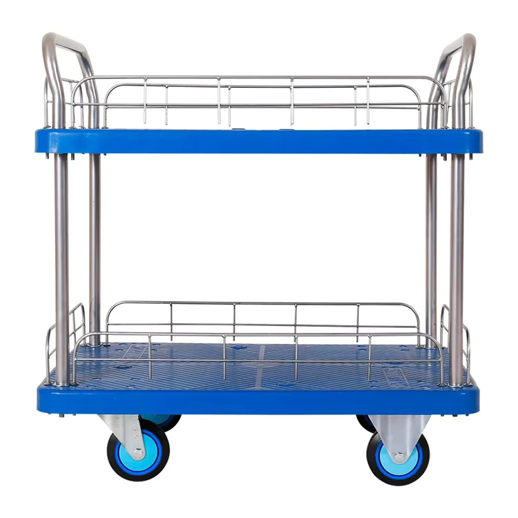 Durable Warehouse Double Side Plastic Flatbed Pullet Truck Trolleys