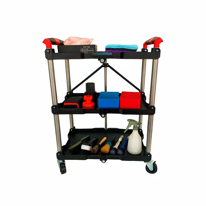 Durable in Use Car Detailing Trolley Built in Handle Auto Work Mobile Cart Portable Foldable Garage Rolling Trolley